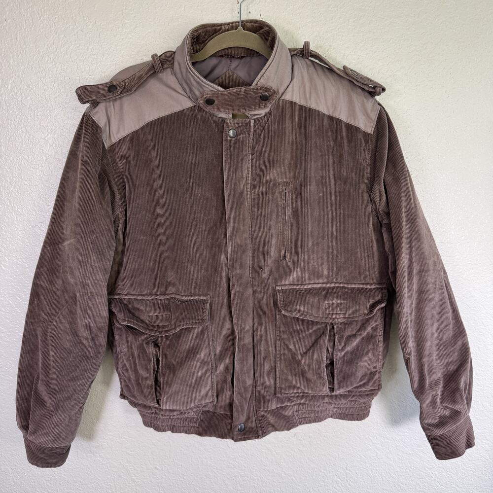 Vintage Weathercaster Jacket Mens Large Corduroy Bomber Epaulet 90s Retro Puffer